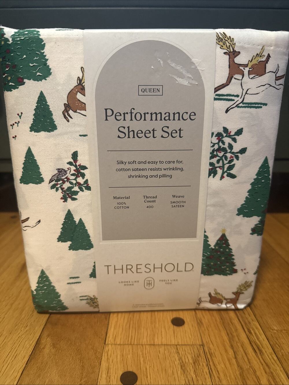 NEW Threshold 400 Ct Winter Scene With Deer Christmas 2025 Sheet Set QUEEN